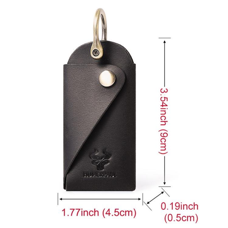 Black vintage leather key pouch with metal keyring loop and snap button