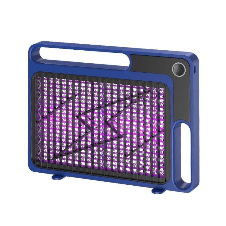 Electric mosquito trap with purple UV grid and dark front panel, blue body