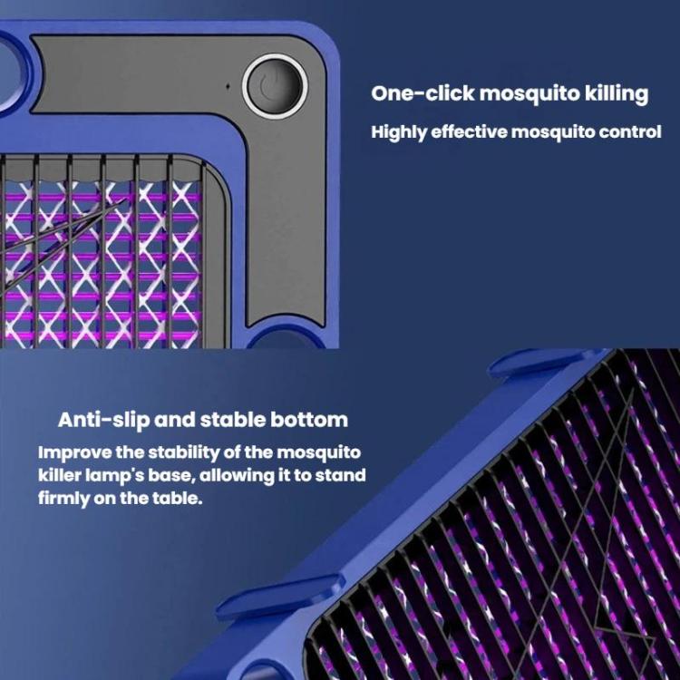 Blue electric mosquito trap with one-click control button and purple UV grid