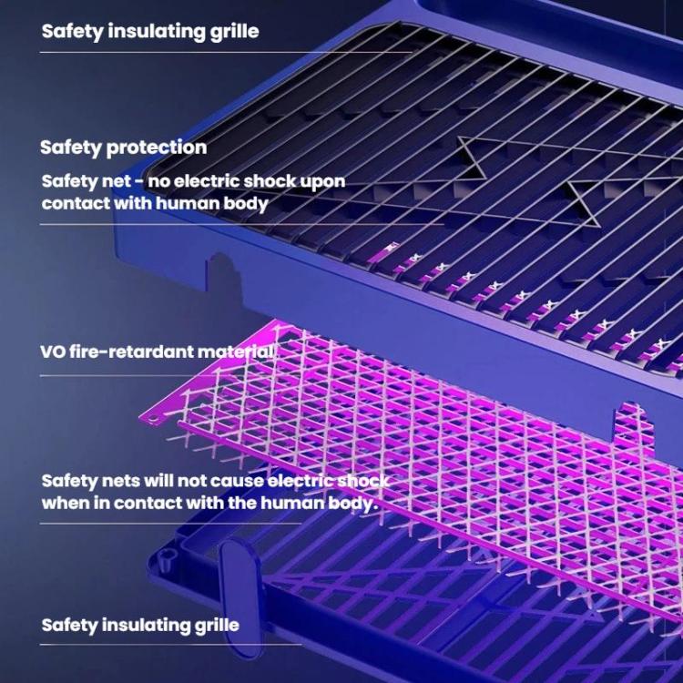 Blue electric mosquito trap with safety insulating grille and purple UV lattice