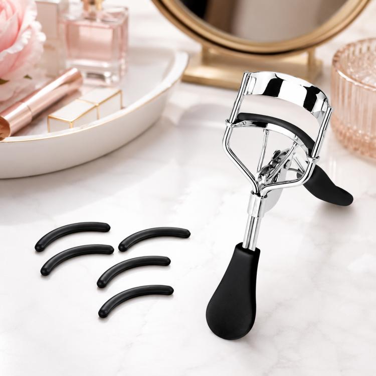 Black eyelash curler refill pads with eyelash curler, curved rubber inserts