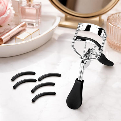Black eyelash curler refill pads with eyelash curler, curved rubber inserts