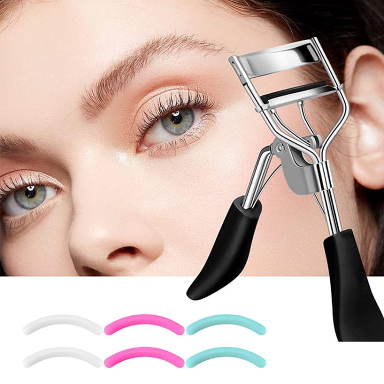 Eyelash curler refill pads in black and pastel colors, curved rubber inserts