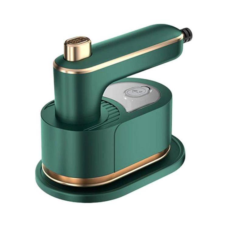 Green portable handheld steam iron/garment steamer on round base stand