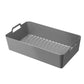 Gray silicone air fryer liner tray with ridged base and side handles