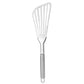 Stainless steel slotted fish spatula with long handle and angled fork head