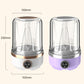 Two mini portable washing machines with clear lids: white and purple bases, digital timers