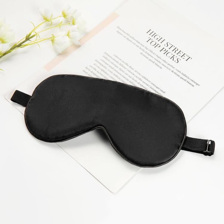 Black silk sleep mask with adjustable buckle and latex strap