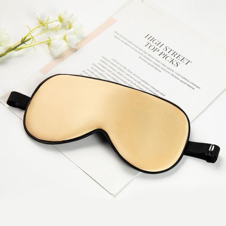 Champagne gold silk sleep mask with adjustable buckle and latex strap