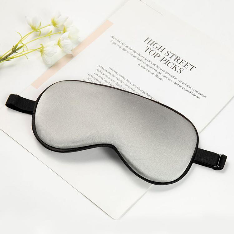 Silver gray silk sleep mask with adjustable buckle and latex strap
