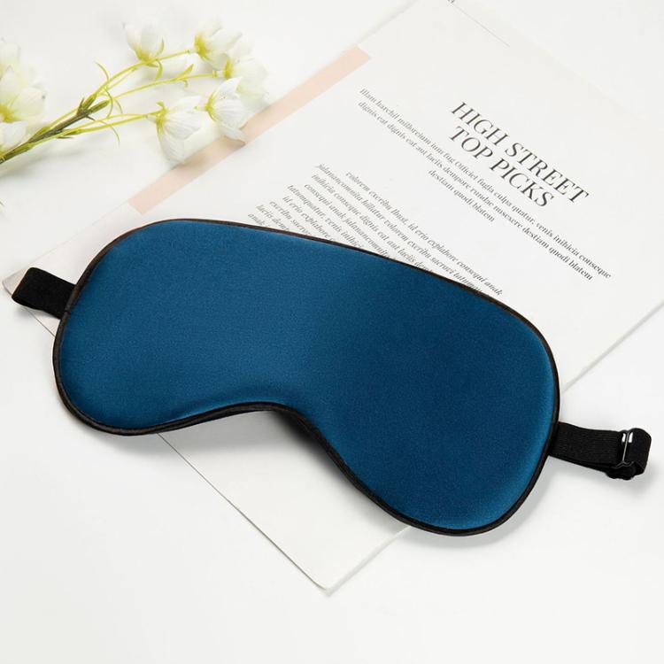 Blue silk sleep mask with adjustable buckle and latex strap