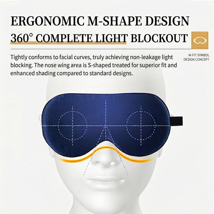 Navy silk sleep mask on face mannequin with adjustable straps for light blocking