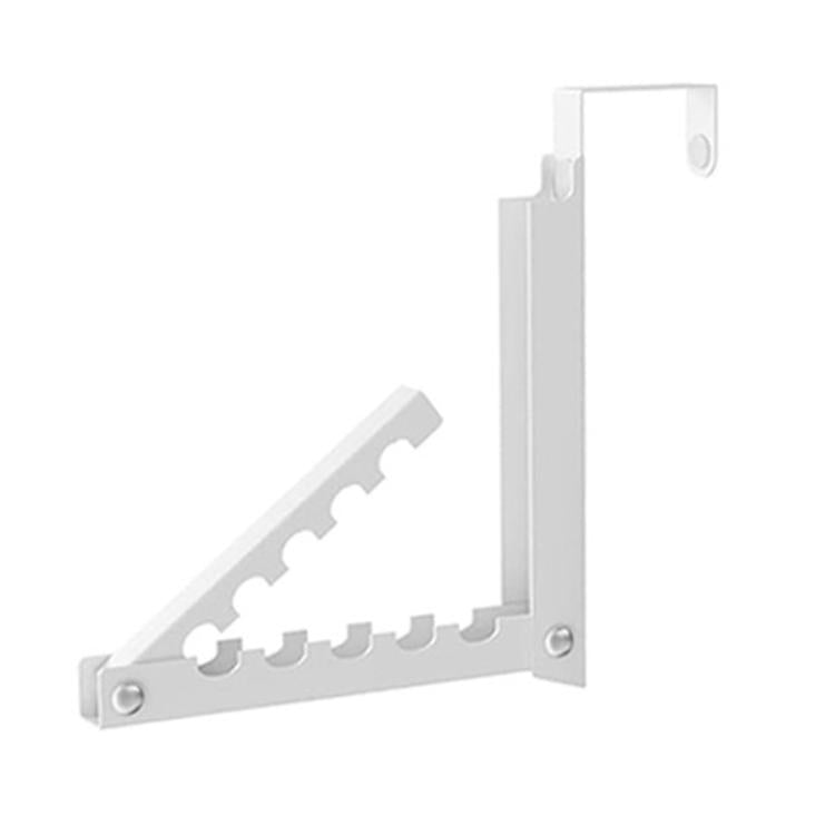 White over-the-door clothes drying rack with foldable arm and hanging hooks