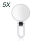 5X magnifying makeup mirror with round glass and white folding handle