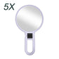 5X magnifying makeup mirror with round glass and purple folding handle