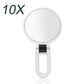 10X magnifying makeup mirror with round glass and white folding handle