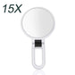 15X magnifying makeup mirror with round glass and white folding handle