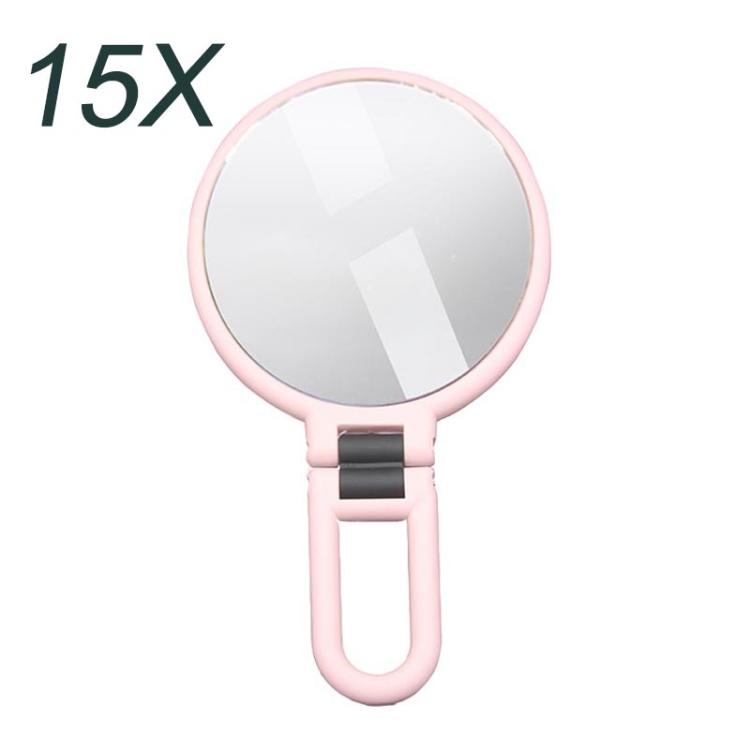 15x magnifying makeup mirror with handle, pink round lens and black clamp base