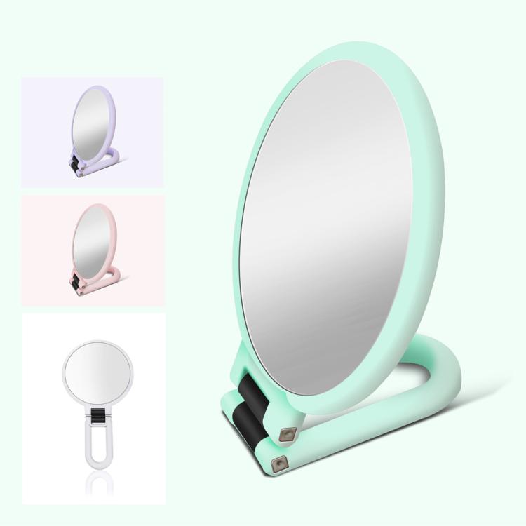 Mint folding magnifying vanity mirror with round glass and pedestal stand