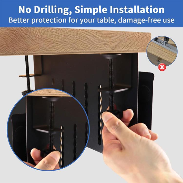 FS-2619 Clip-On Desk Side Storage Rack No-Drill Computer Stand With Pen Holder