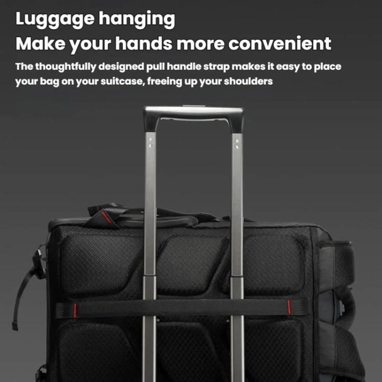 Large black commuter backpack with telescoping handle for easy hanging and carrying.