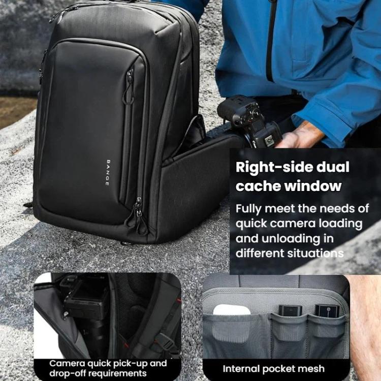Black camera backpack with open layout, removable divider, and mesh interior pockets.