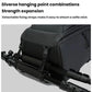Black camera backpack with adjustable fixing straps for attaching gear.