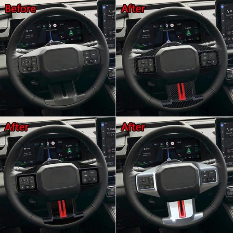 Steering wheel adjustment button area with red accent stripe on trim cover