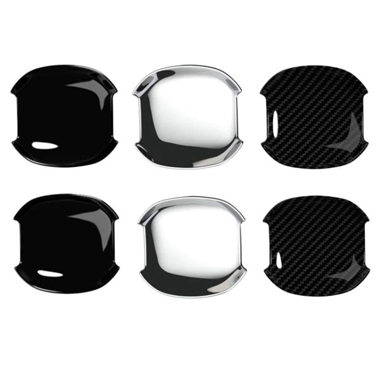 Anti-scratch car door cup protector stickers in black, mirror silver, and carbon fiber