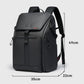 Commuter travel backpack in black with front flap, side pocket, and shoulder straps