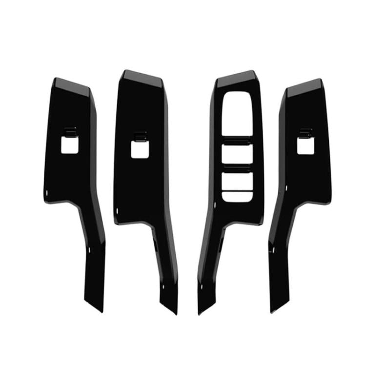 Four-piece black window switch panel trim stickers with ribbed cutouts