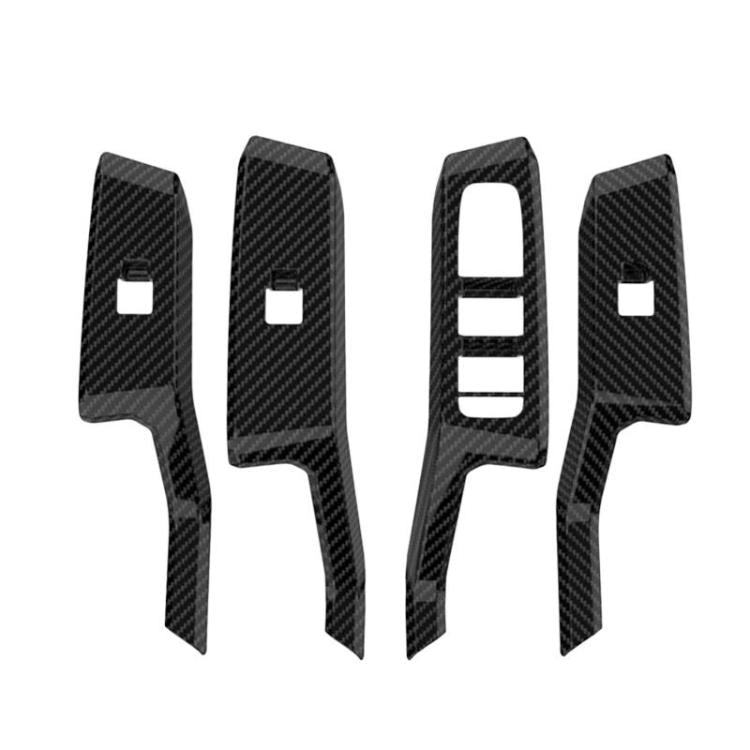 Four-piece carbon fiber-look window switch panel trim stickers with ribbed cutouts