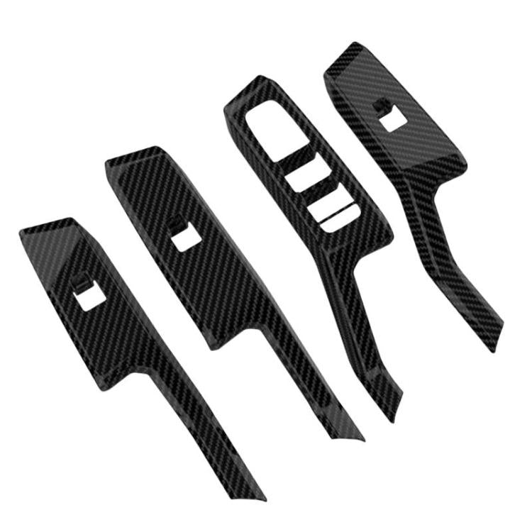 Set of four carbon fiber-look window switch panel trim stickers, angled