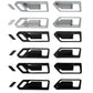 Set of 6 inner door handle decorative covers in silver, black, and carbon-fiber