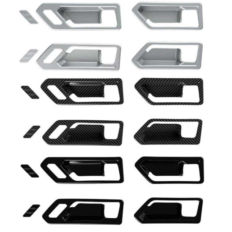 Set of 6 inner door handle decorative covers in silver, black, and carbon-fiber