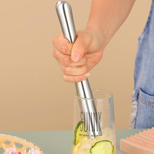 304 Stainless Steel All-Metal Ice Crushing Cocktail Stirring Stick Fruit Lemon Muddler, LsCook 30cm Slim Waist Satin Finish