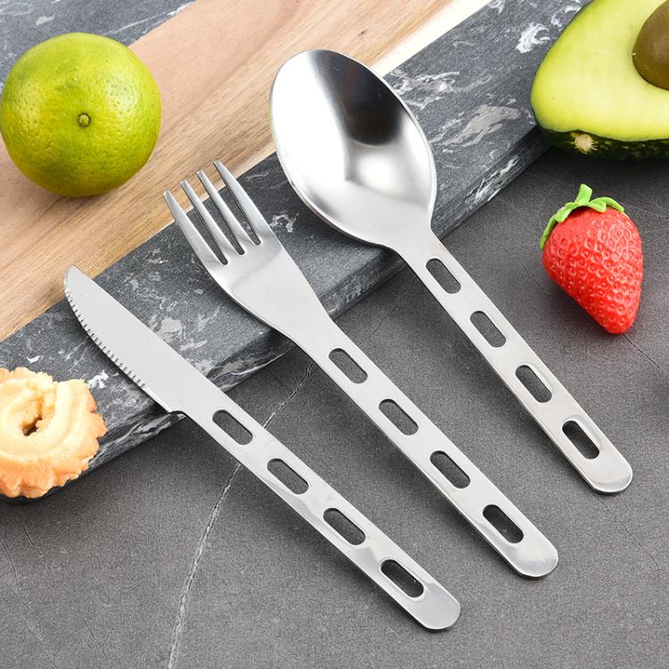 Stainless steel camping 3-piece cutlery set: spoon, knife, and fork