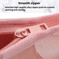 Pink mesh cosmetic bag close-up of smooth zipper on the mesh fabric