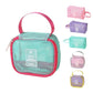Assorted mesh cosmetic bags with carry handles and travel label patches