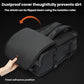Dark rolling backpack with flap cover over the zipper and side handle