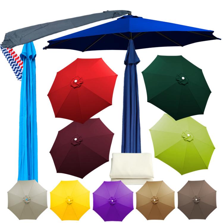 Assorted patio umbrella replacement canopies in multiple colors and sizes