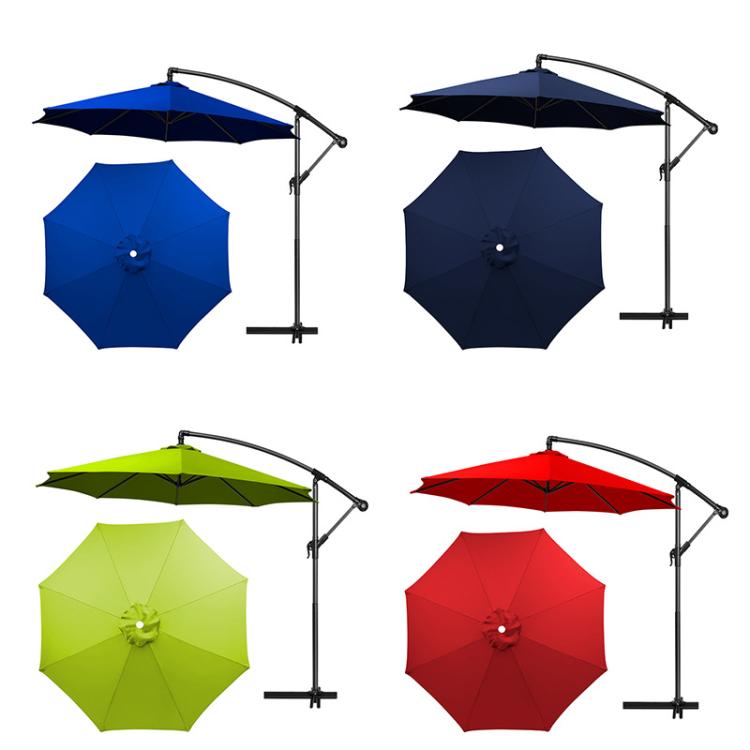 Patio umbrella with replacement canopy in blue, green, and red colors