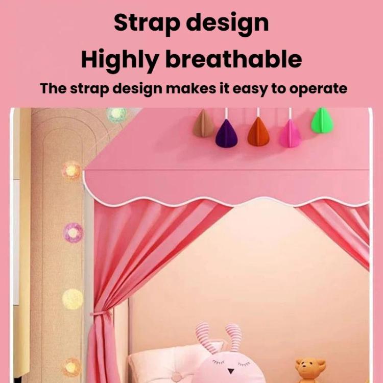 Pink kids indoor play tent top section with scalloped awning and side curtain tie straps