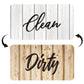 Square double-sided magnet with script “Clean” and “Dirty” on wood backgrounds
