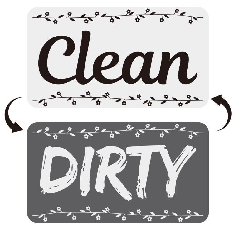Square double-sided Clean and Dirty magnet with small floral accents