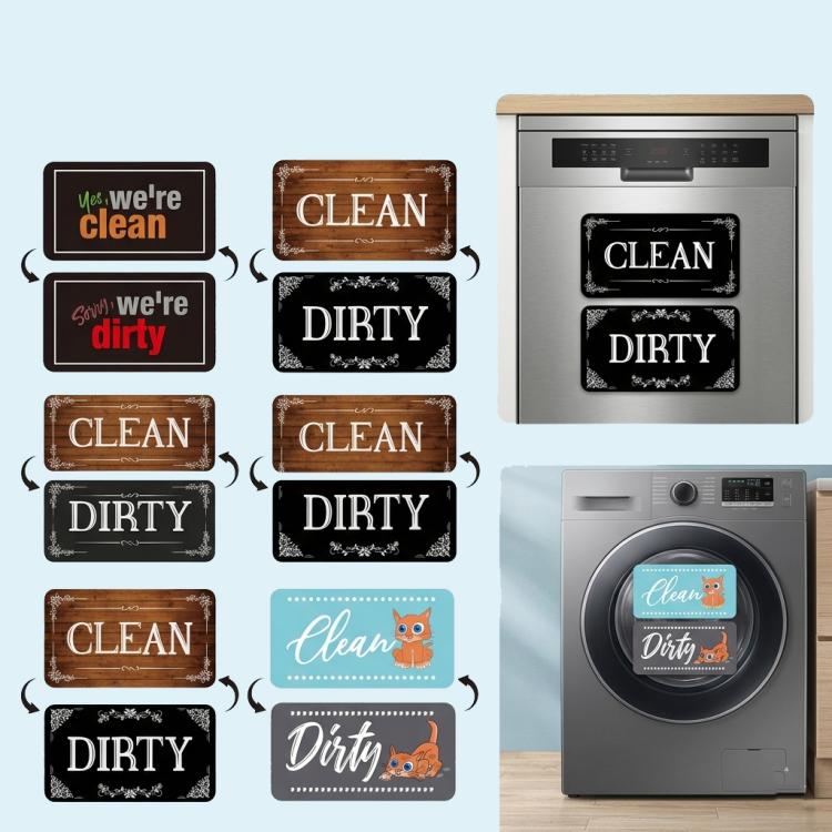 Set of square Clean and Dirty dishwasher magnets with flip arrows shown