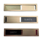 Brushed stainless clean/dirty dishwasher magnet sign with light DIRTY and dark DIRTY slider views