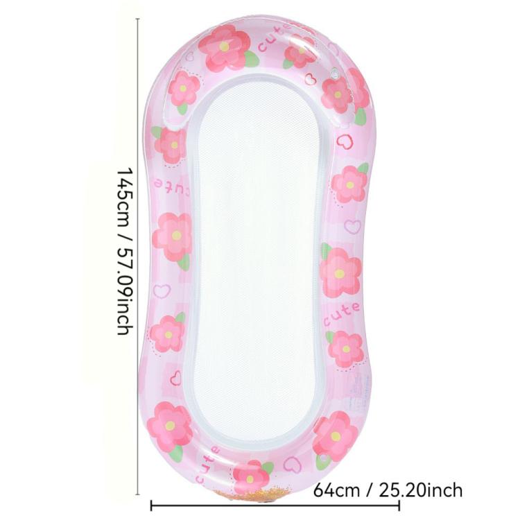 Inflatable floating bed lounger with pink flower pattern and white mesh center