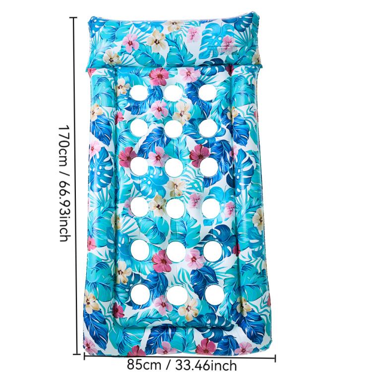 Inflatable floating pool lounger, blue floral print, round head air chambers