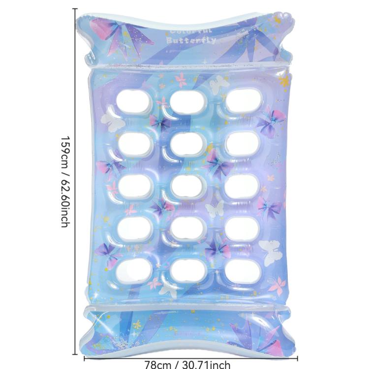 Blue butterfly-pattern inflatable lounger, 78cm wide, round air chamber openings